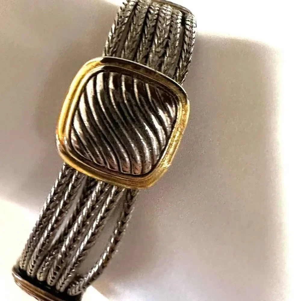 Two tone square multi chain bracelet